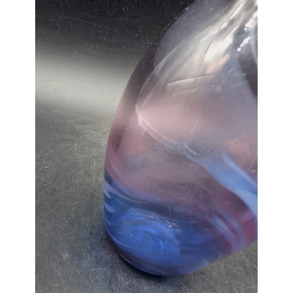 Robert  Lichtenmann Signed 1986 Hand Blown Art Glass Vase Blue Purple Studio